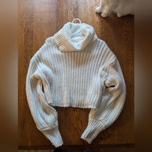 White cropped loose cowl neck sweater